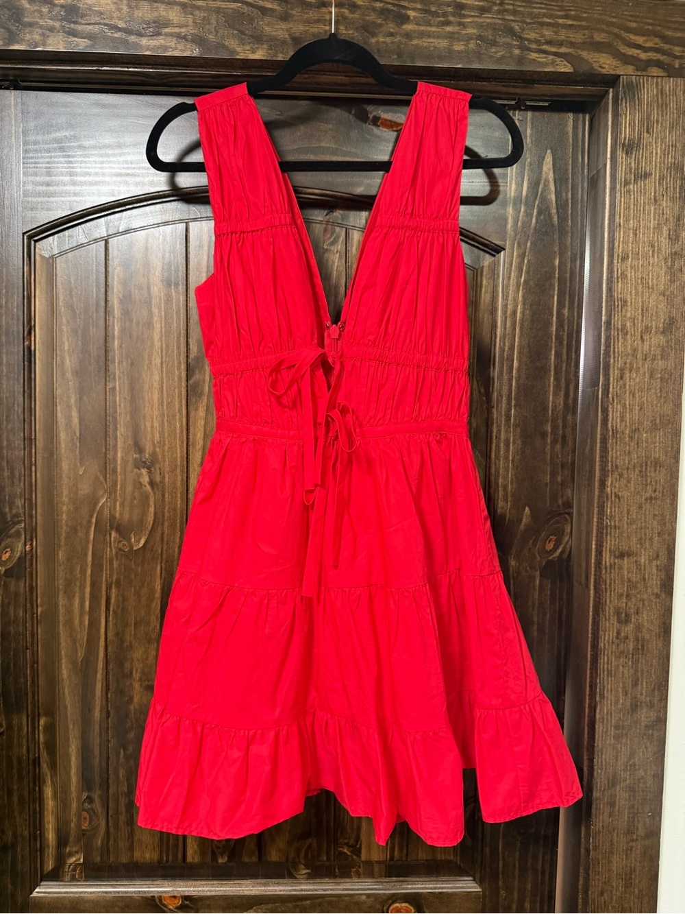 Red Tiered V-Neck Sleeveless Dress